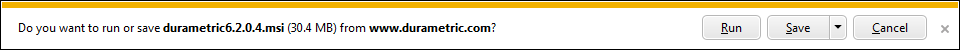 First prompt from IE9 when attempting to install Durametric. First prompt from IE9 when attempting to install Durametric.
